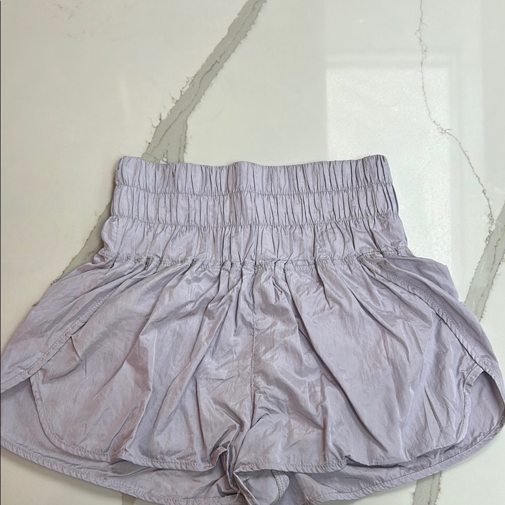 Purple Athletic Shorts with Elastic Waistband and Ruffled Hem
